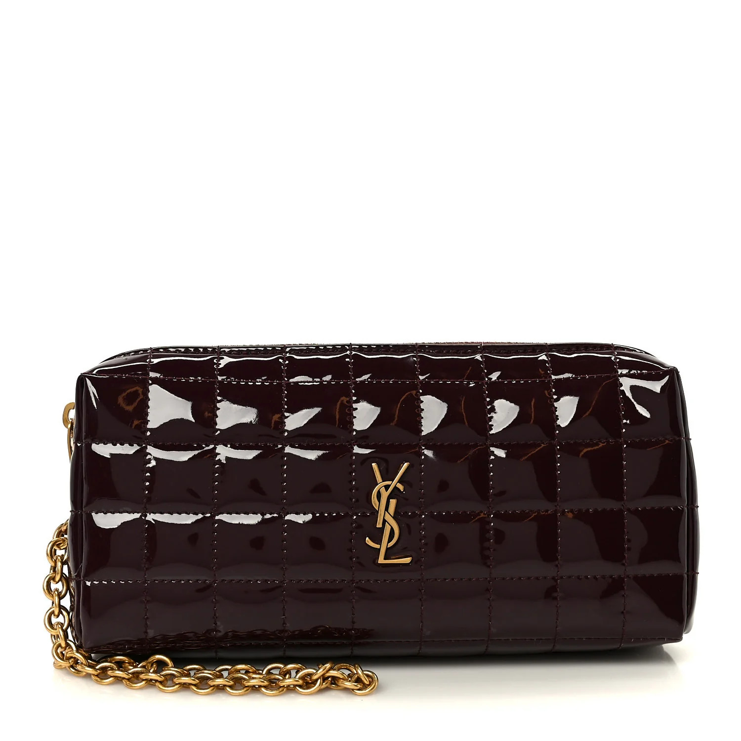 Saint Laurent Patent Calfskin Carre Quilted Cassandre Pouch On Chain Purple 1864044 | FASHIONPHILE (US)