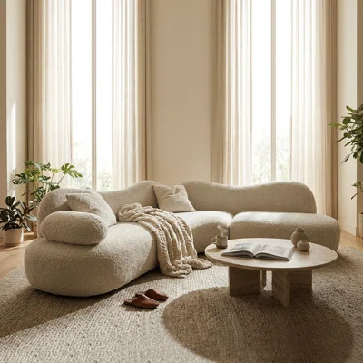 127.9"Modern Curved Crescent Shape And Butterfly Backrest Living Room Couch, Minimalist Comfy Boucle Fabric Modular Sofa | Wayfair North America