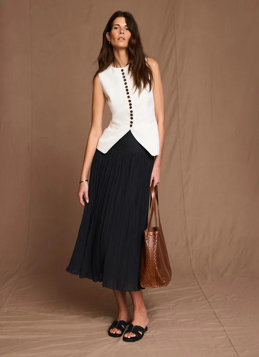 Black Drop Waist Crinkle Midi Skirt | Mint Velvet