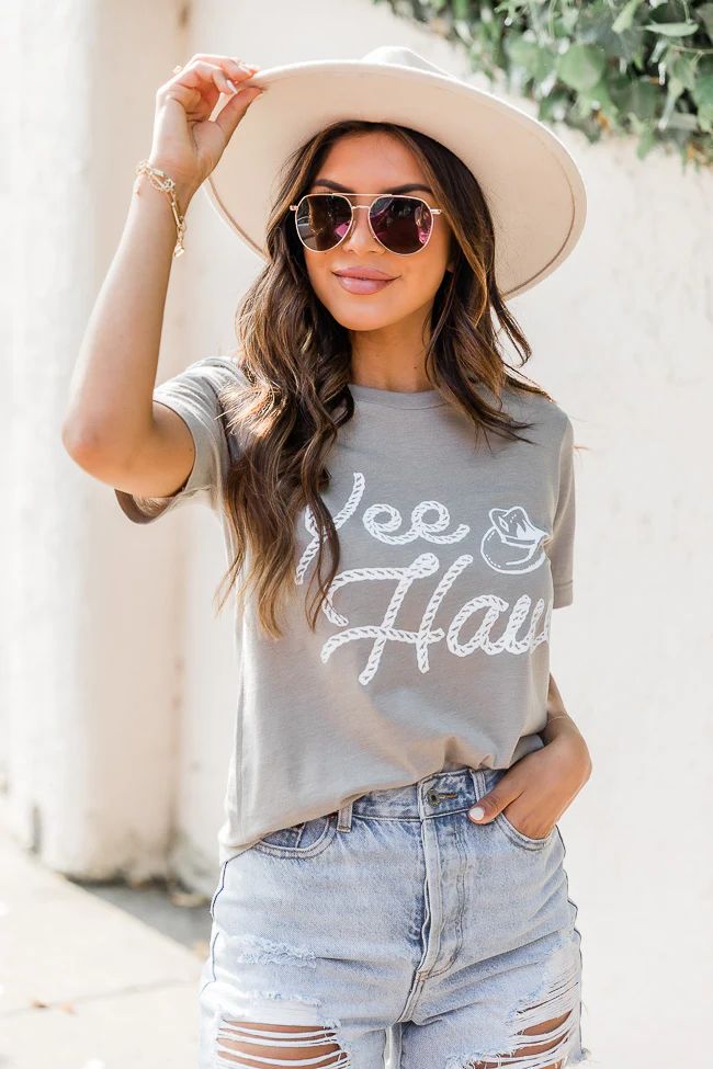 Yee Haw Script Heather Stone Graphic Tee | Pink Lily