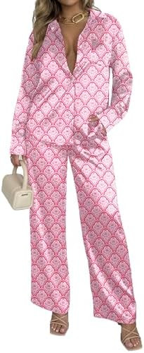 Ekouaer Womens Satin Silky Sets 2 Piece Animal Print Sets Fashion Lounge Sets Button Down Long Sl... | Amazon (US)