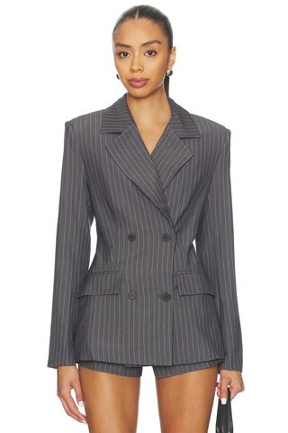 Sonnet Blazer in Grey Pinstripe | Revolve Clothing (Global)