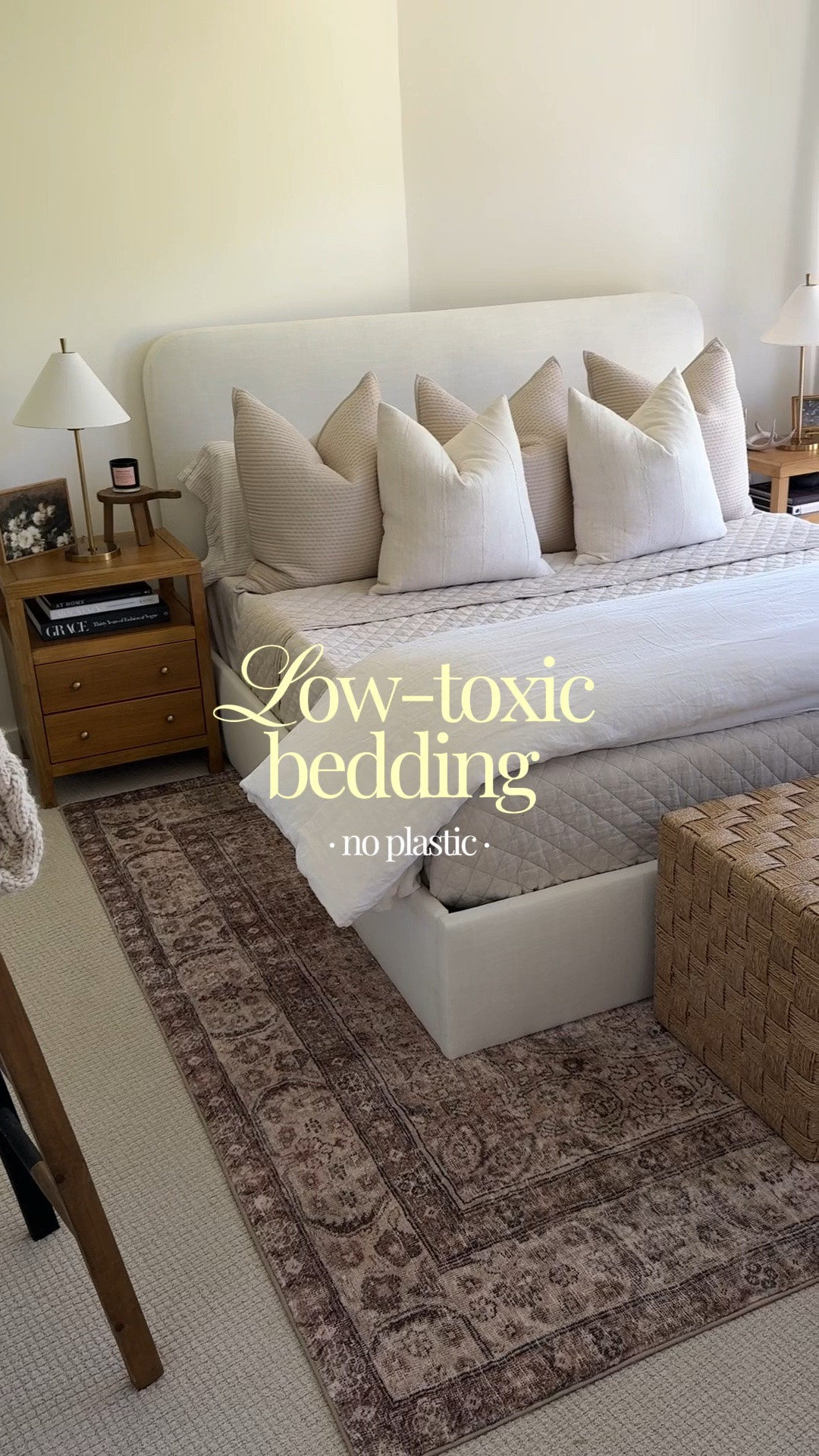 HOME \ Creating the ultimate low-tox guest bed with all natural, no-plastic neutrals that feel as good as they look🛏️ Here’s exactly what I used👇🏻
▪️100% organic cotton sheets – affordable find!
▪️Diamond linen coverlet - all time favorite 
▪️White linen duvet cover + insert - Amazon finds!
▪️3 cotton euro shams - love the volume 
▪️2 cotton decorative pillow covers - handmade 
Breathable, chemical-free, and so cozy! No synthetics, just clean comfort🛏️

If you’re going to start with one swap, grab a new set of non-toxic cotton sheets!!👏🏻

Comment “BED” and I’ll send you the details!

#LTKHome