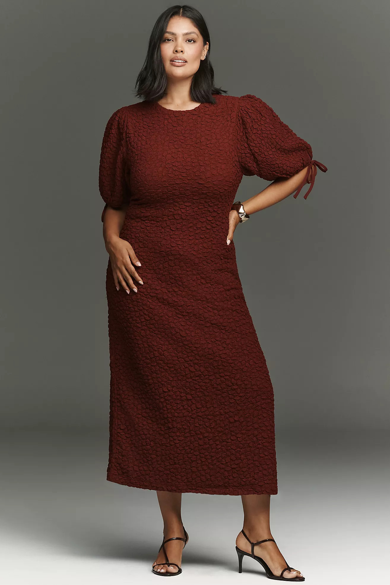English Factory Short-Sleeve Textured Midi Dress | Anthropologie (US)