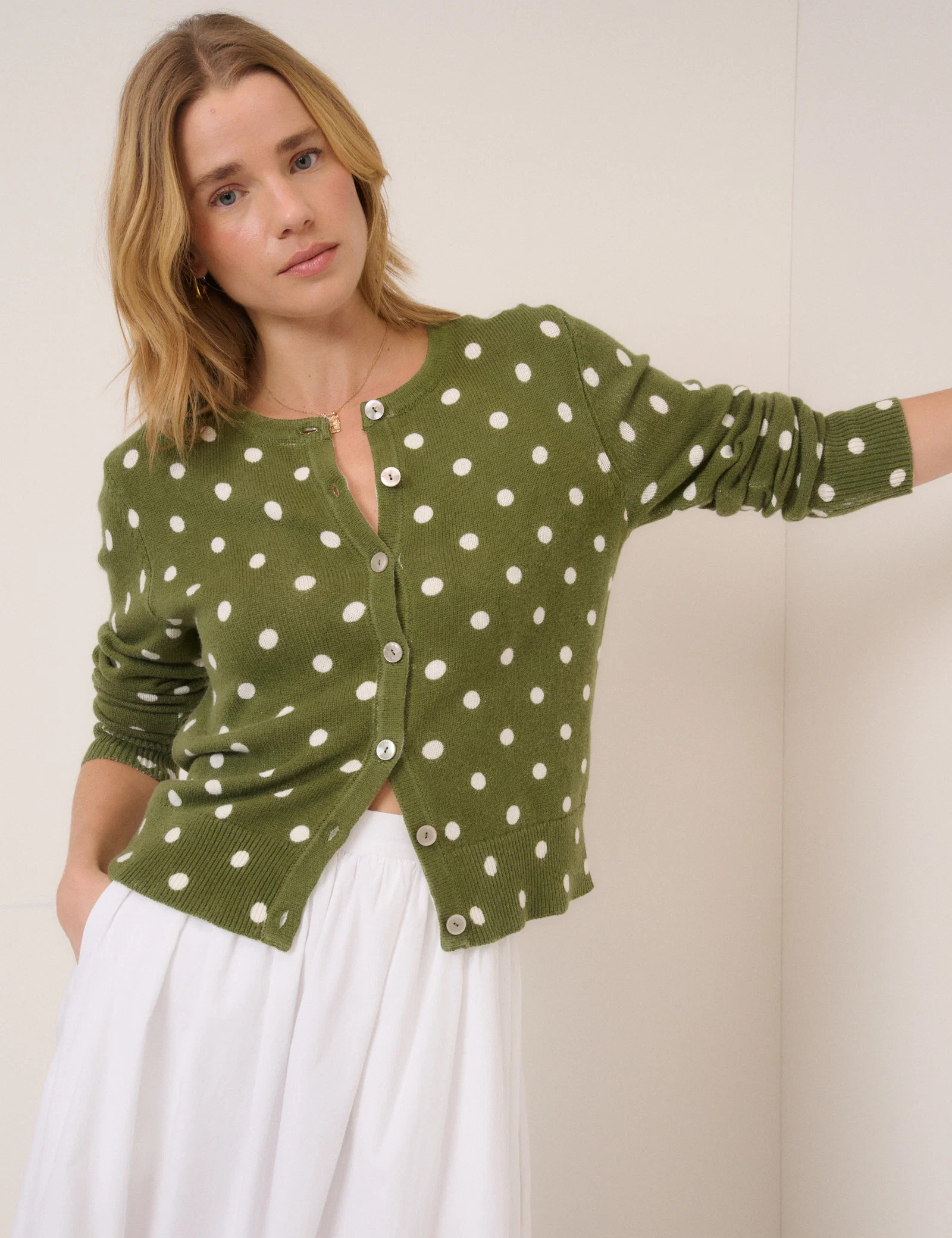Green Polka Crew Neck Cardigan | Nobody's Child