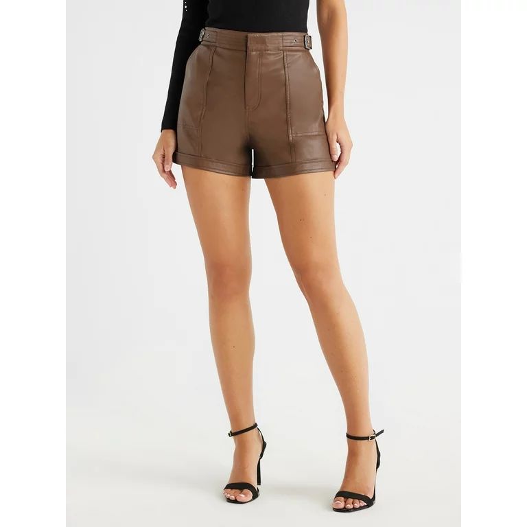 Sofia Jeans Women's High Rise Faux Leather Shorts, 3.5" Inseam, Sizes 00-22 - Walmart.com | Walmart (US)