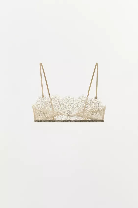 EMBROIDERED LACE BANDEAU BRALETTE | Zara US