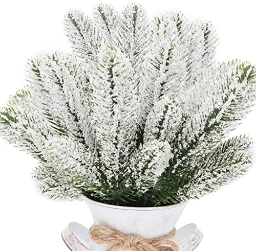 Artificial Pine Needles, 24 Pcs 10 Inch Snow Frosted Artificial Holly Branches Fake Greenery Pine... | Amazon (US)