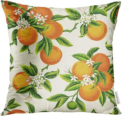UPOOS Throw Pillow Cover Yellow Blossom with Orange Fruits Flowers and Leaves on Light Green Vint... | Amazon (US)