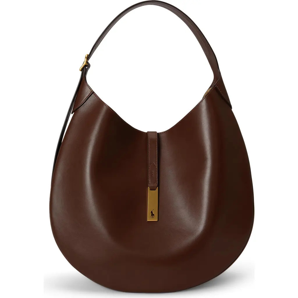 Polo Ralph Lauren Large Polo ID Leather Shoulder Bag in Acorn at Nordstrom | Nordstrom