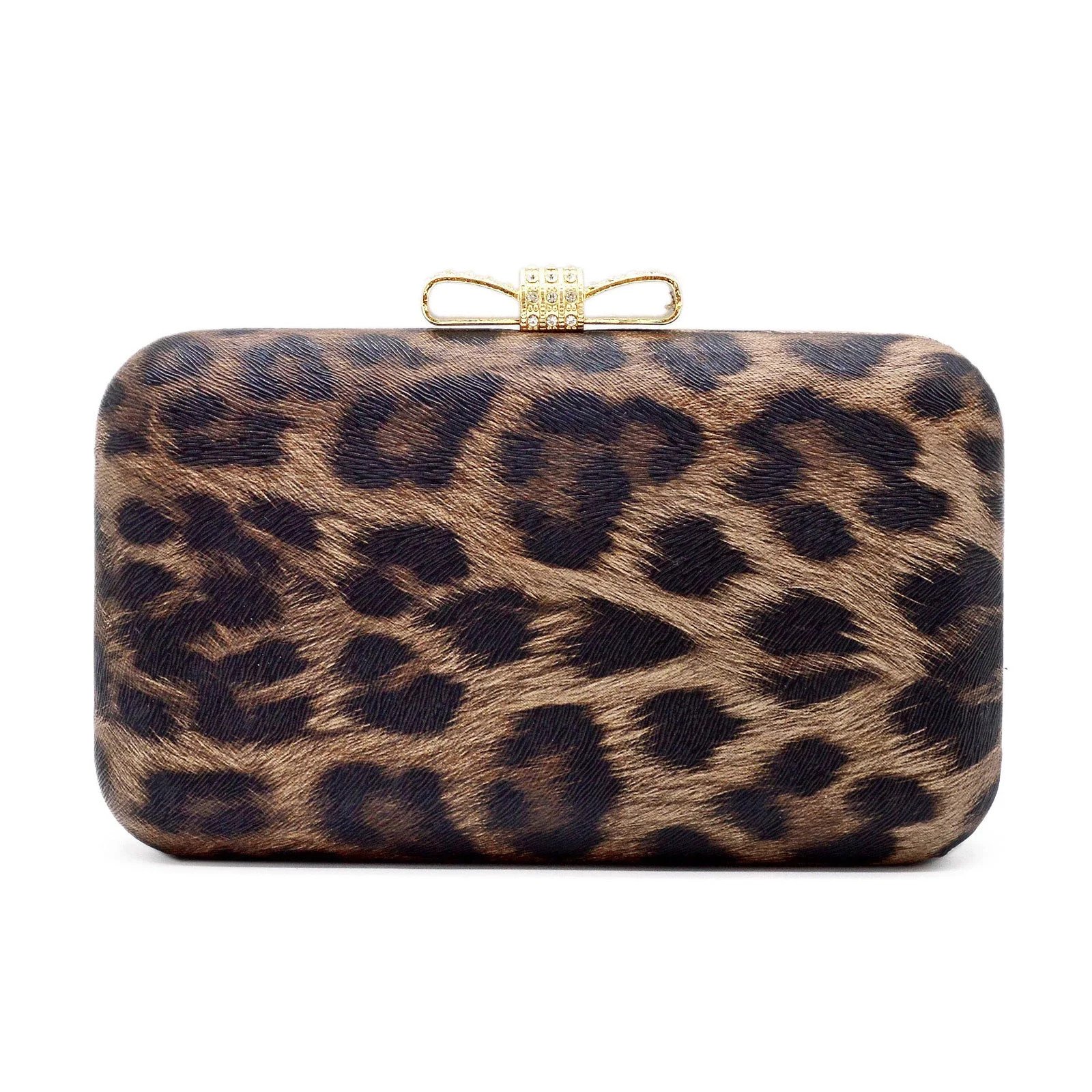 Elegant Leopard PU Leather Crystal Bow Top Hard Clutch | Walmart (US)