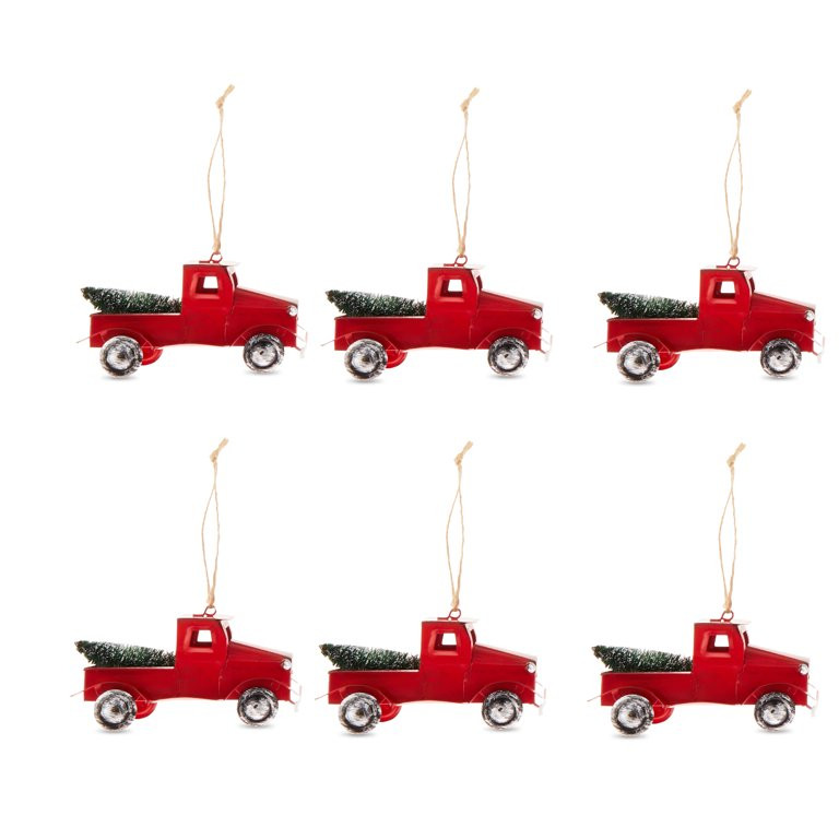 Antique Red Metal Pick up Truck Decorative Ornament, 6 Count, 0.14 lbs, Holiday Time | Walmart (US)
