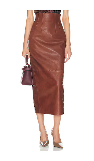 The Svelte Leather Midi Skirt in Cognac | Revolve Clothing (Global)