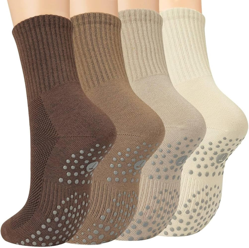 Pilates Socks with Grips for Women, Yoga Non Slip Grippy Crew Socks for Barre Slipper Valentine's... | Amazon (US)