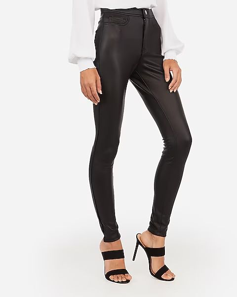 High Waisted Faux Leather Five Pocket Leggings | Express