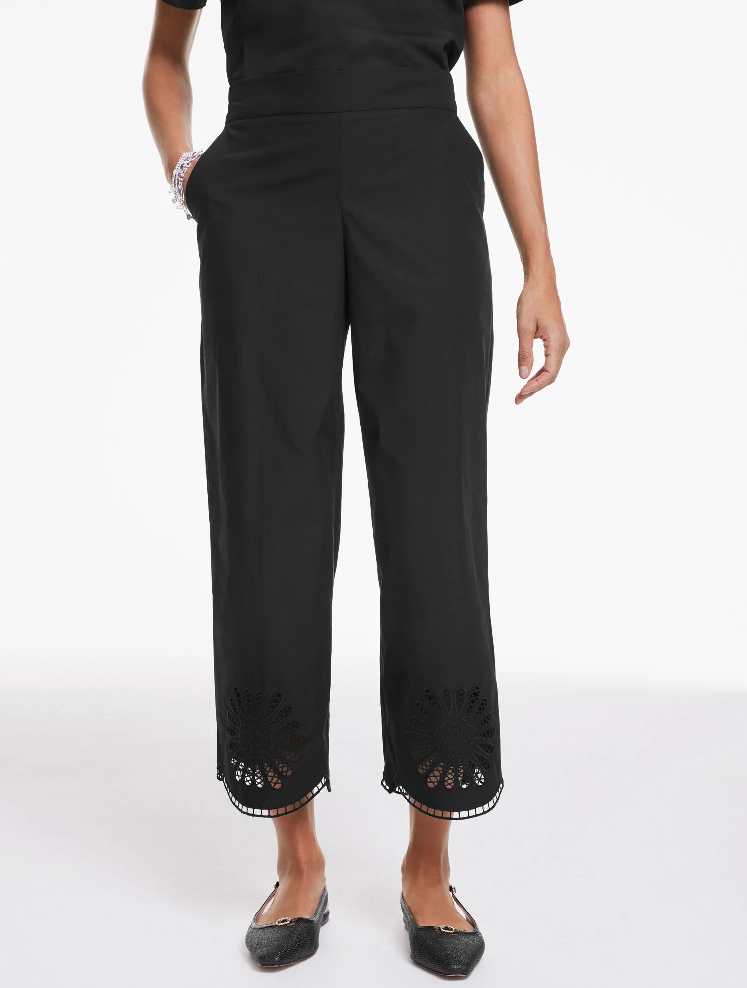 Wide Crop Pull-On Poplin Pants | Talbots