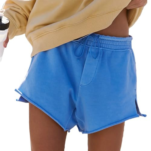 Songling Women's Sweat Shorts with Pockets Casual Summer Athletic Raw Edge Running Shorts Elastic... | Amazon (US)