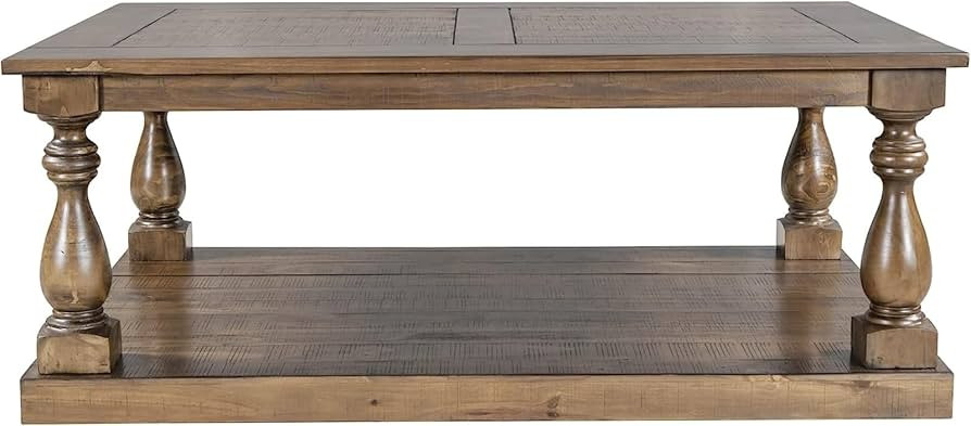 Rustic Floor Shelf Coffee Table with Storage,Solid Pine Wood, Minimalist Style Table for Dining i... | Amazon (US)