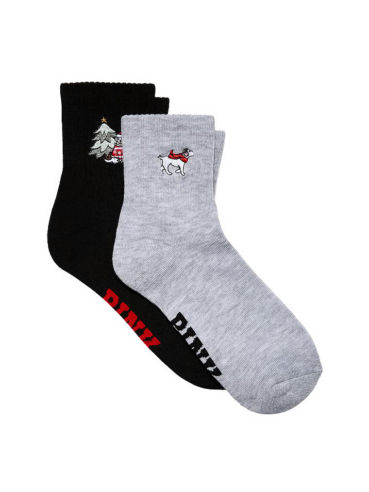 Buy 2-Pack Quarter Socks, Black Dog With Tree/Medium Heather Grey Earmuffs Dog - Order Socks onli... | Victoria's Secret (US / CA )