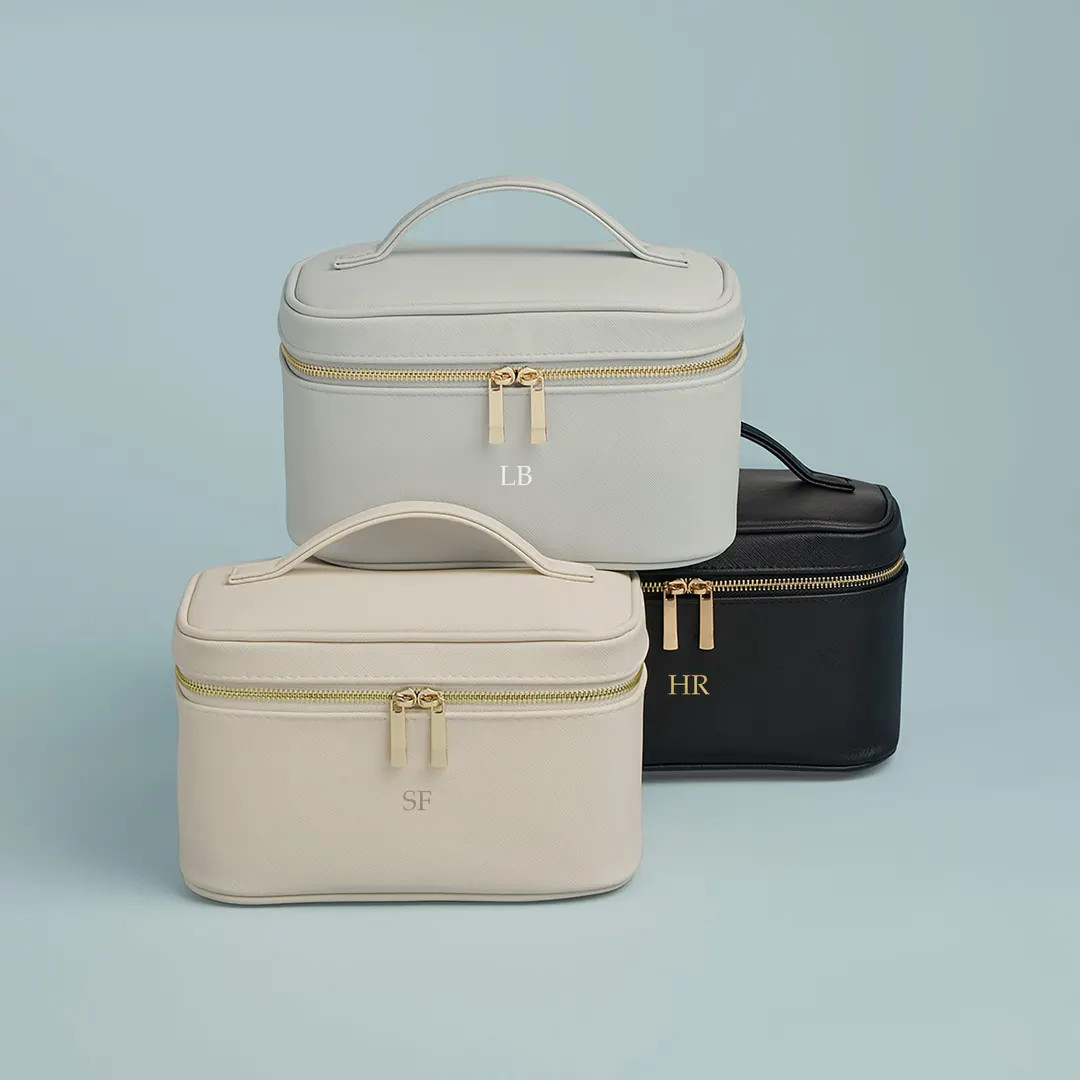 Personalised Vanity Makeup Case, Monogram Initial Cosmetic Bag, Toiletry Bag, Bridesmaid Bag, Cus... | Etsy (US)