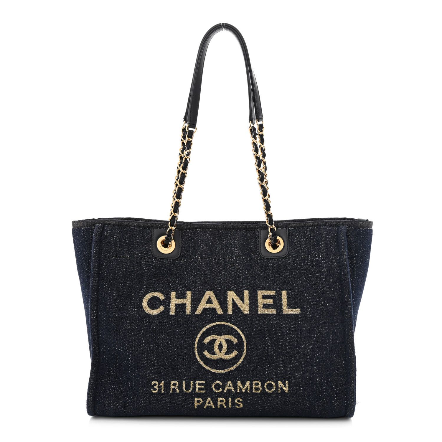 Lurex Canvas Small Deauville Tote Navy Blue Gold | FASHIONPHILE (US)