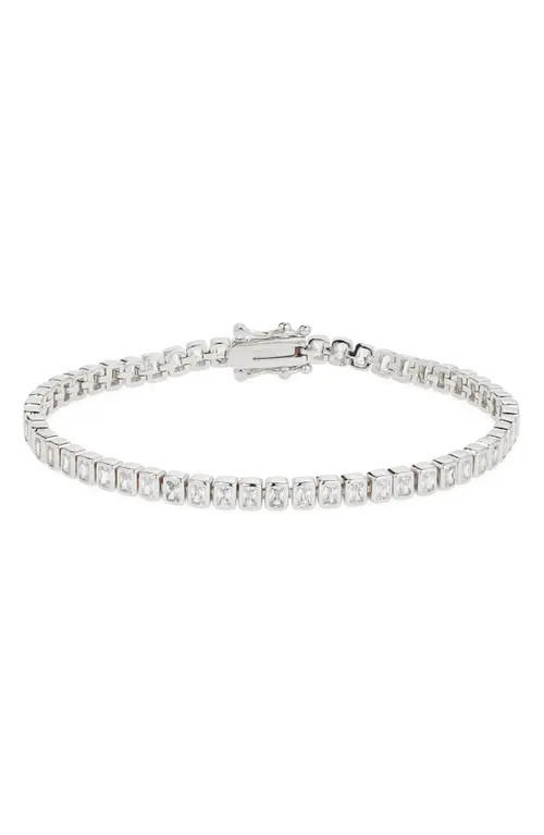 Nordstrom Baguette Cubic Zirconia Bezel Tennis Bracelet in Clear- Silver at Nordstrom | Nordstrom