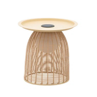 Outdoor Coffee Table Boho Wicker Patio Solar Table All Weather Metal Round Tables with Built-in Lights | Wayfair North America