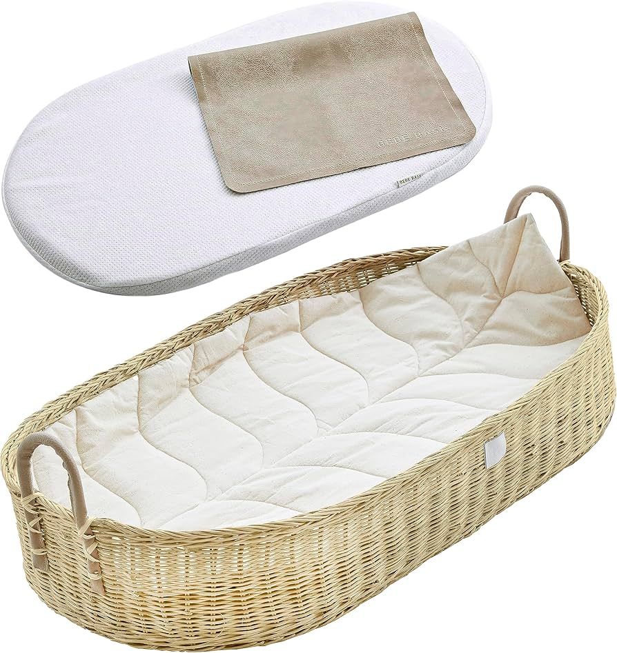 BEBE BASK Premium Baby Changing Basket - Handmade Natural Rattan Moses Basket - Luxury Leaf Liner... | Amazon (US)