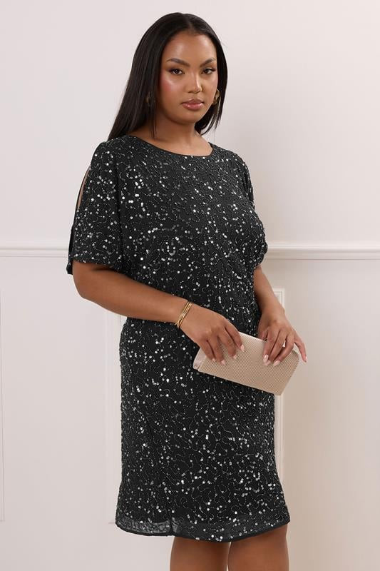 LUXE - Robe Coupe Droite Noire à Sequins | Yours Grandes Tailles FR