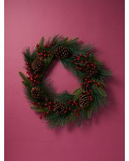 24in Artificial Berry And Pinecone Pine Wreath | HomeGoods