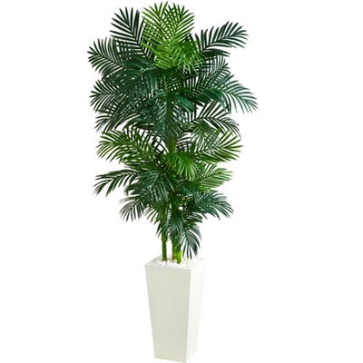 Nearly Natural Golden Cane Palm Artificial Tree in White Tower Planter | Target