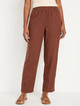 High-Waisted Linen-Blend Straight Pants | Old Navy (US)