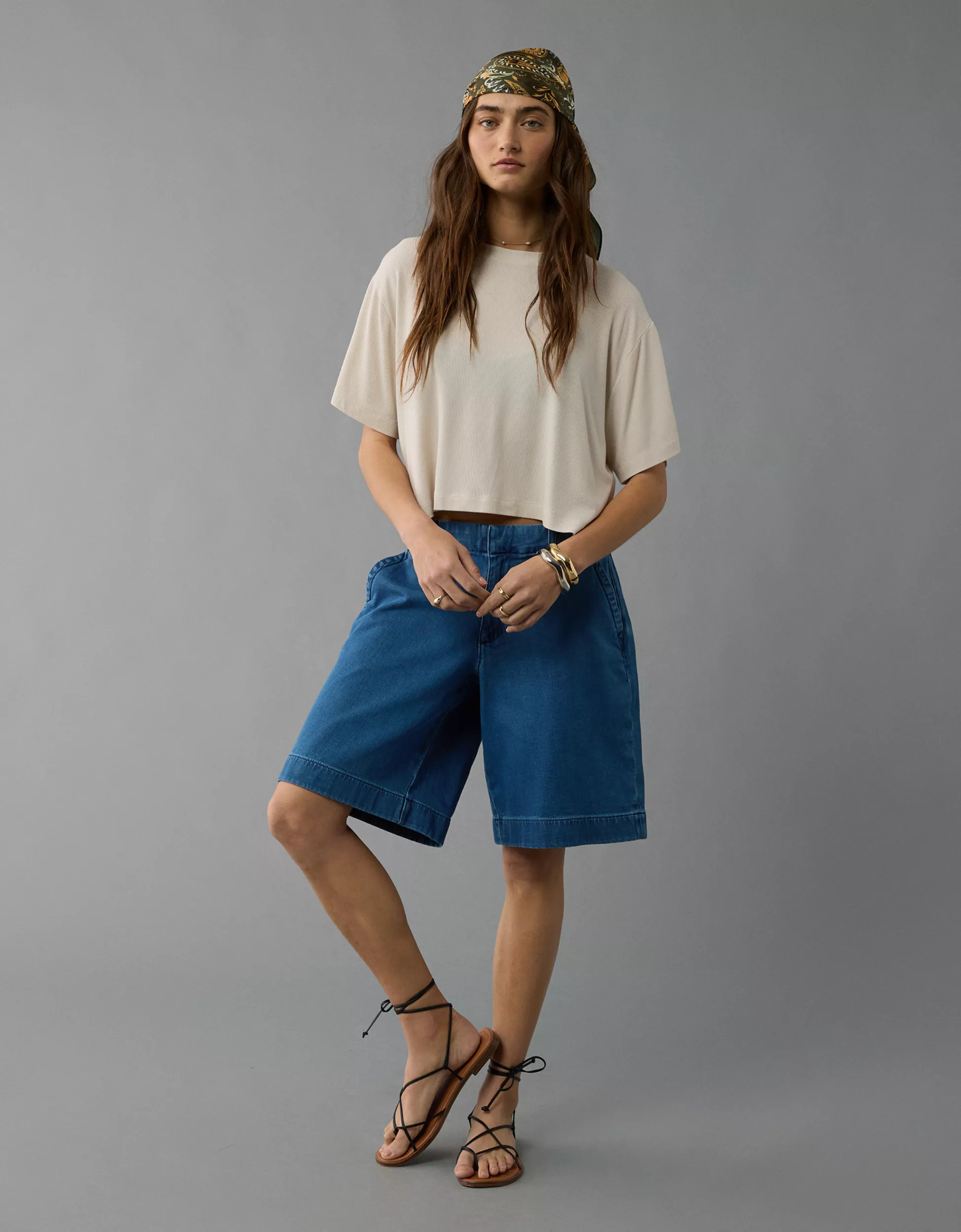 AE 11" Stretch High-Waisted Denim Trouser Short | American Eagle Outfitters (US & CA)