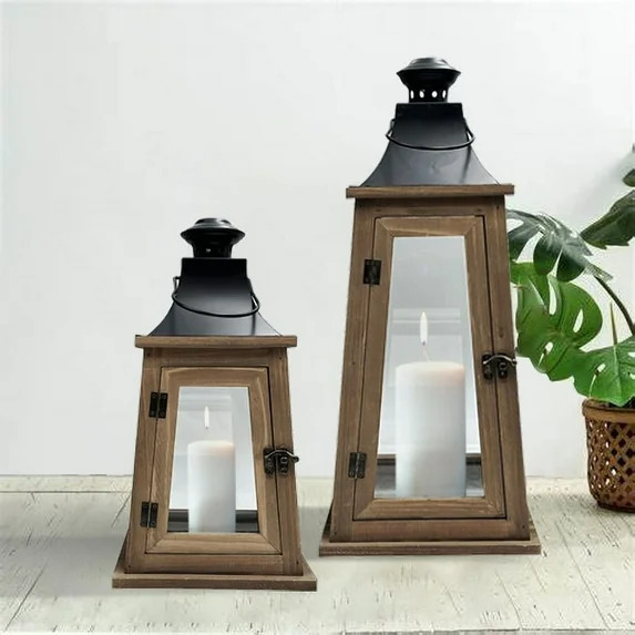 Better Homes & Gardens Rustic Wood Metal Candleholder Lantern, 19", Large | Walmart (US)