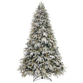 Home Accents Holiday 7.5 ft. Mixed Pine LED Pre-Lit Flocked Artificial Christmas Tree with 500 Wh... | The Home Depot