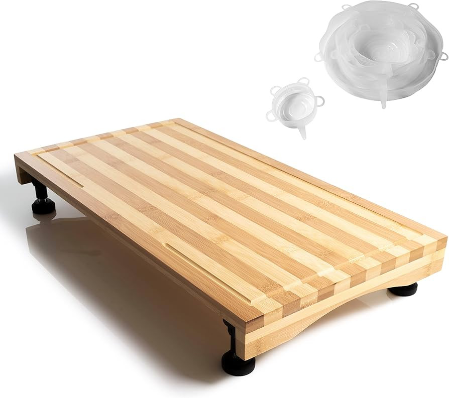 Ceaz Bamboo Cutting Board with Adjustable Legs - Raised Stovetop Cover, Wood Chopping Butcher Blo... | Amazon (US)