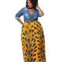 Diyanu Chic Ankara African Print Maxi Skirt (yellow Blue Peacock Feather) Plus Size Sxxl | Etsy (US)
