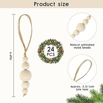 24 Pcs Christmas Tree Ornaments Wood Bead Hanging Decorations Farmhouse Natural Bead Garland Rust... | Amazon (US)