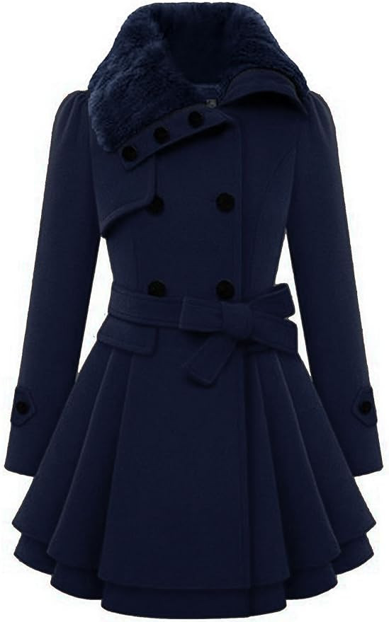 Zeagoo Women's Fashion Faux Fur Lapel Double-Breasted Thick Wool Trench Coat Jacket S-2XL | Amazon (US)