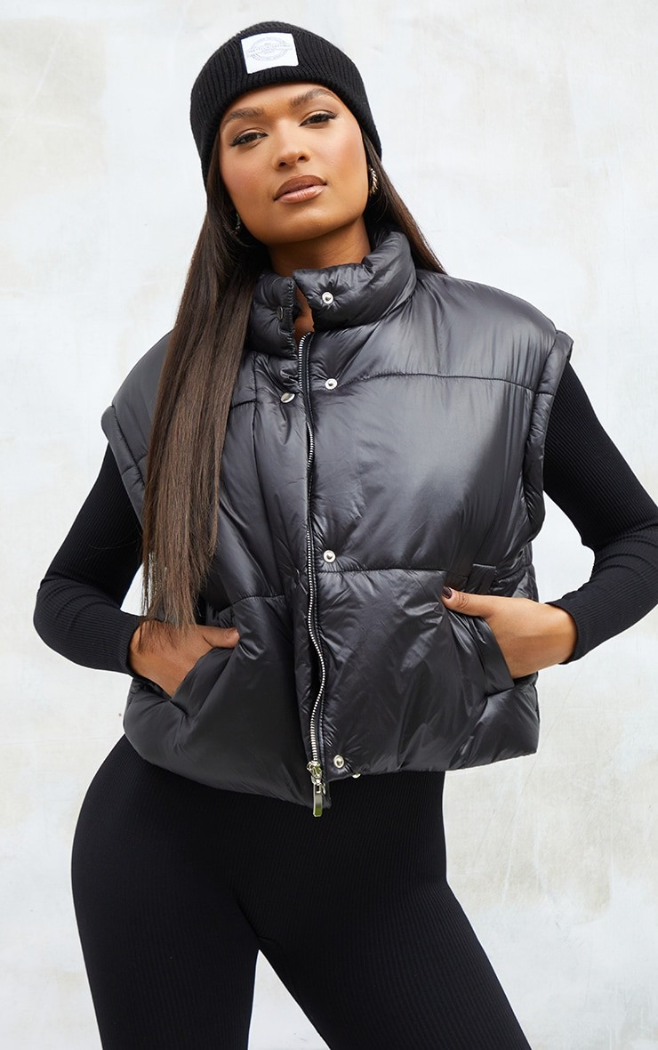 Black Detachable Arm Vest Puffer Jacket | PrettyLittleThing US