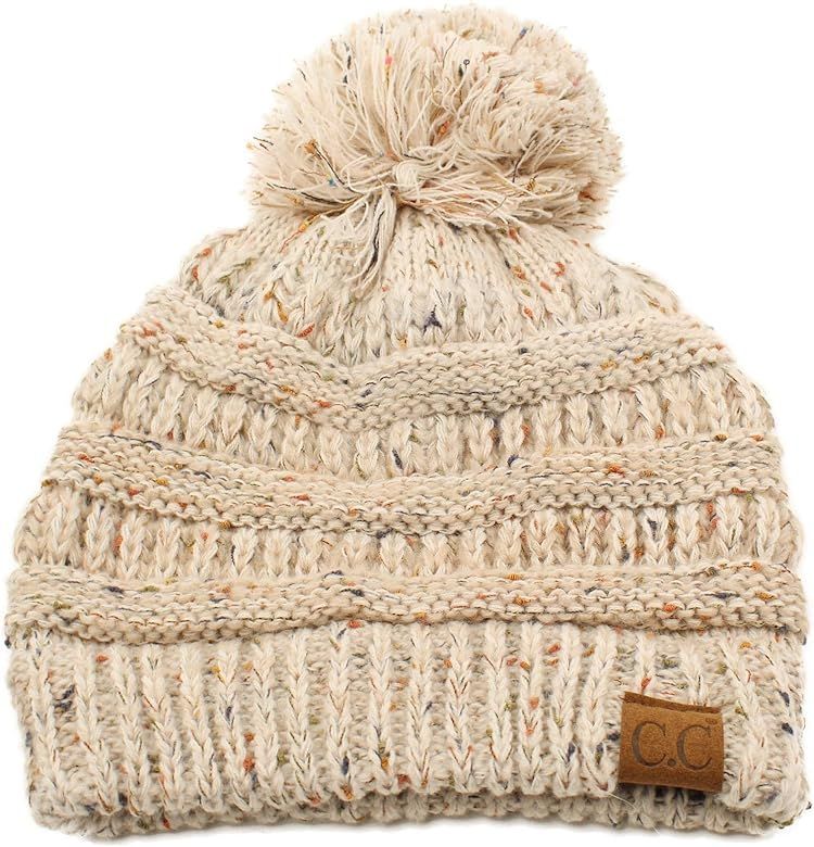 Confetti Ombre Big Pom Pom Warm Chunky Soft Stretch Knit Beanie Hat | Amazon (US)