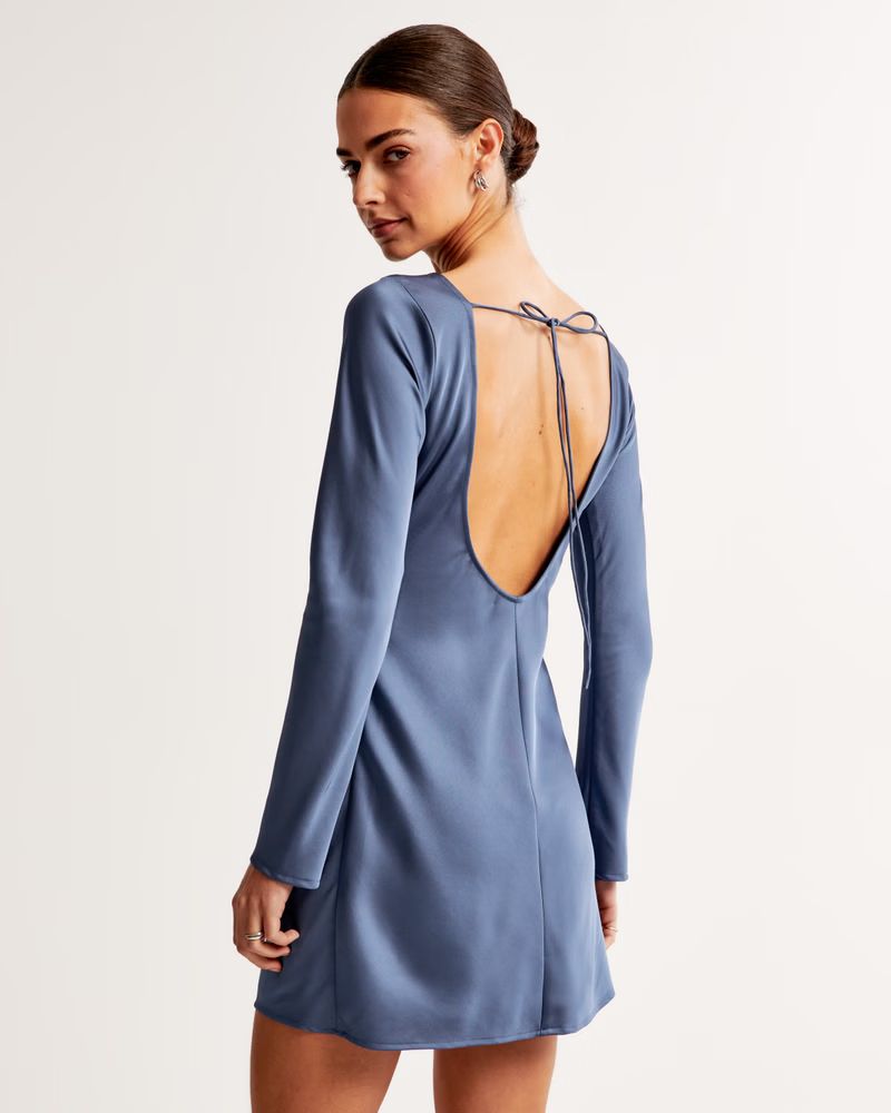 Satin Long-Sleeve Open-Back Mini Dress | Abercrombie & Fitch (US)