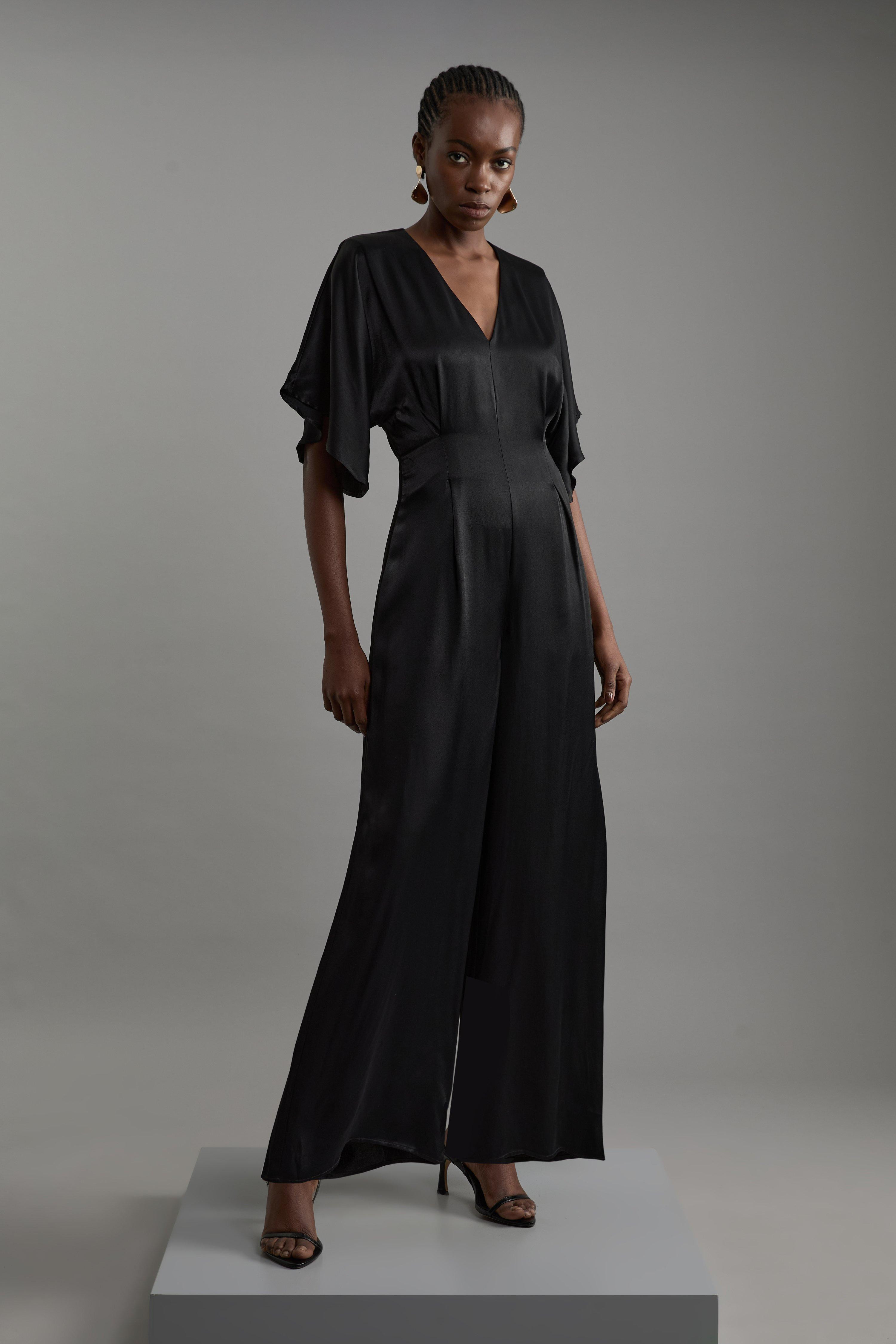 Tall Satin Angel Sleeve Woven Maxi Jumpsuit | Karen Millen UK + IE + DE + NL