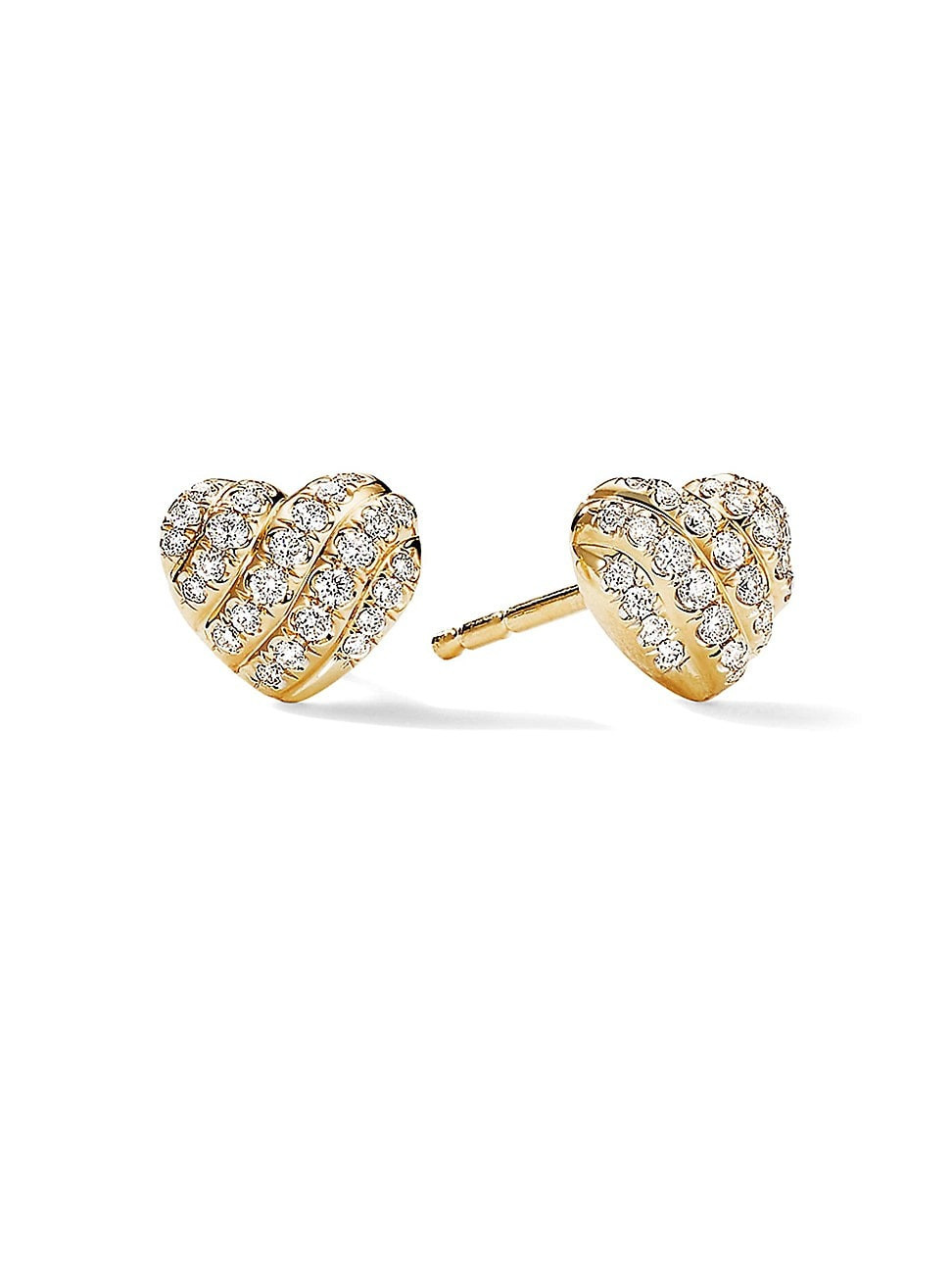 Women's Heart Stud Earrings in 18K Yellow Gold with Pavé Diamonds - Diamond - Size 0 | Saks Fifth Avenue