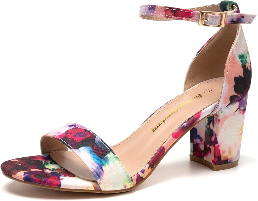 FUNKYMONKEY Women's Chunky High Heels Sandals,Two Strap Open Toe Ankle Strap Heeled Sandal,Party ... | Amazon (US)