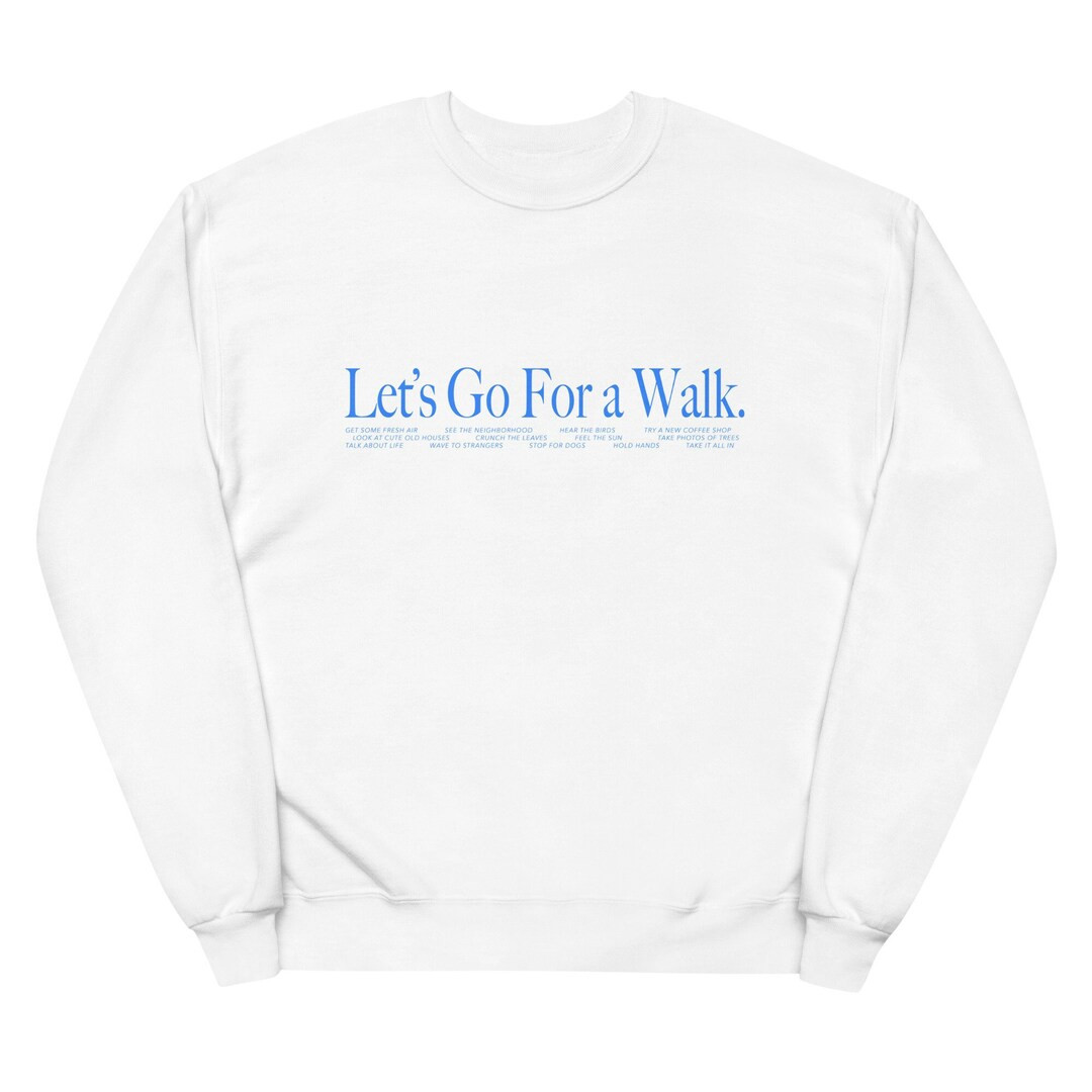 White Crewneck Oversized Aesthetic Let's Go For a Walk Blue Cozy Sweatshirt | Etsy (US)