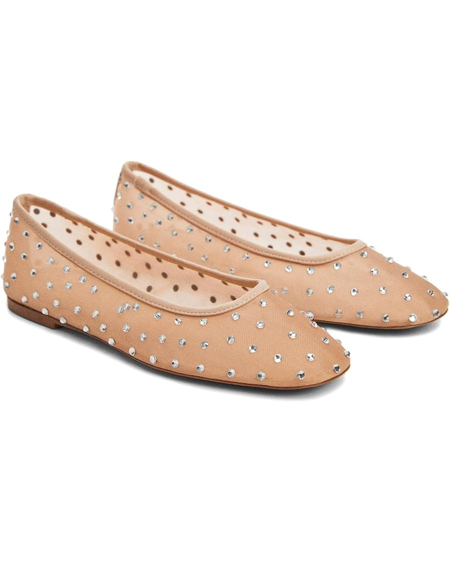 Tulle Crystal Ballet Flats Shoes for Women Mesh Rhinestone Ballerina Shoes Sparkly Slip On Square... | Amazon (US)