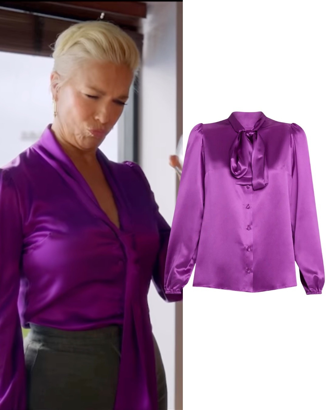 Rebecca’s purple silk tie neck blouse on Ted Lasso season 4 teaser

#LTKMothersDay #LTKWorkwear #LTKOver40