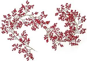 DearHouse 6FT Red Berry Garland, Flexible Artificial Red and Burgundy Berry Garland for Indoor Ou... | Amazon (US)