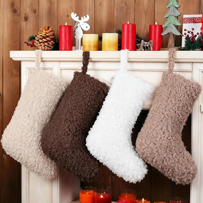 Brown Personalized Christmas Stockings 4 Pack 20 Inch Sherpa Farmhouse Christmas Stockings Faux F... | Amazon (US)